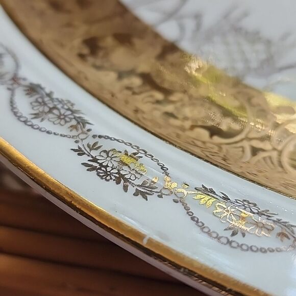 Vintage Warranted Gilded 22k Gold Rimmed Floral Platter - Picture 9 of 11